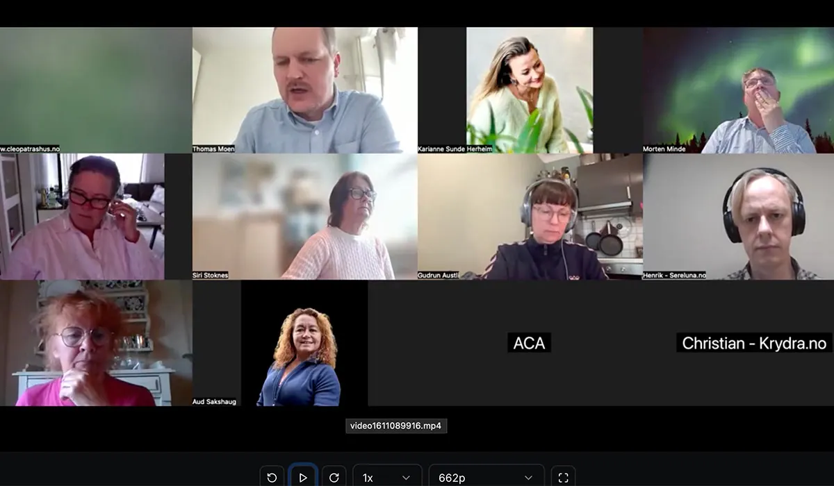 Skjermbilde fra et live Zoom-møte med mentorteamet og kursdeltakere