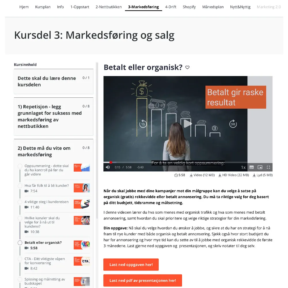 Skjermbilde fra videoleksjon i kursportalen